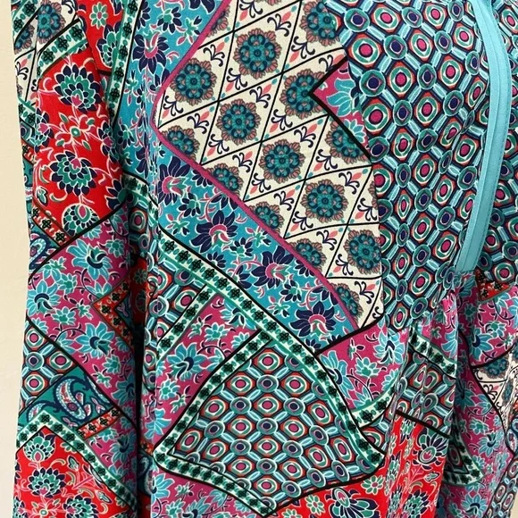 Investments Blue Geometric Pattern Blouse XL - Picture 2 of 4